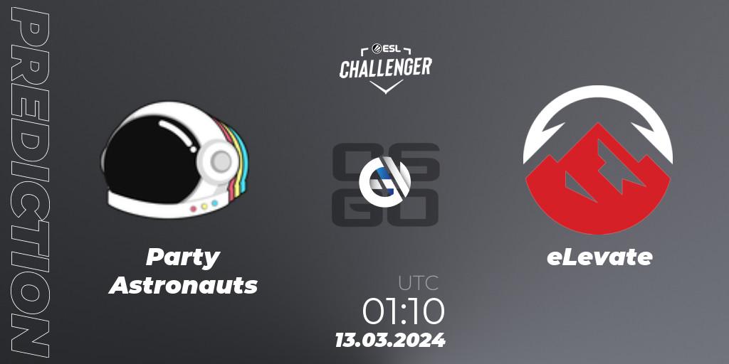 Prognose für das Spiel Party Astronauts VS eLevate. 13.03.24. CS2 (CS:GO) - ESL Challenger #57: North American Open Qualifier