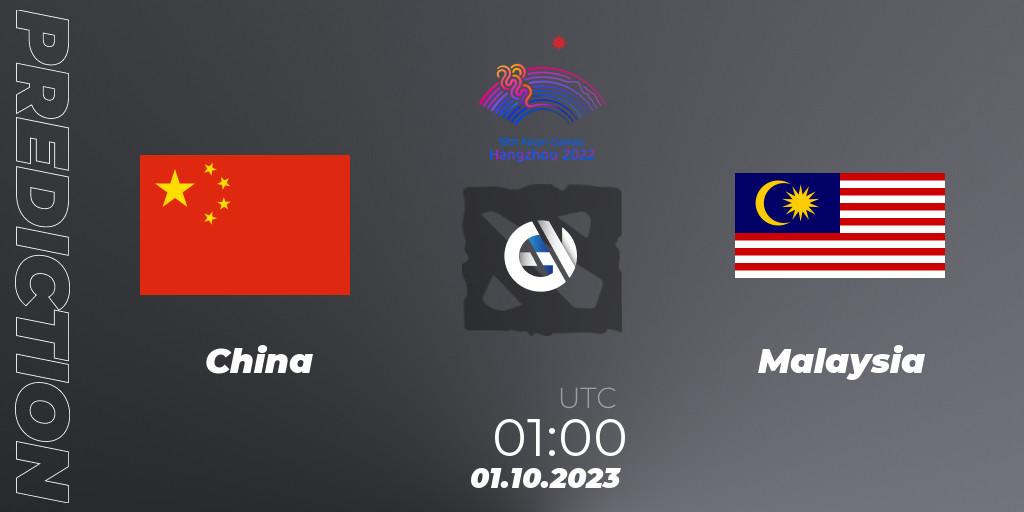 Prognose für das Spiel China VS Malaysia. 01.10.2023 at 01:00. Dota 2 - 2022 Asian Games