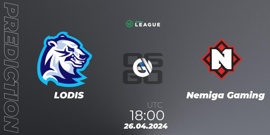 Prognose für das Spiel LODIS VS Nemiga Gaming. 06.05.2024 at 18:00. Counter-Strike (CS2) - ESEA Season 49: Advanced Division - Europe