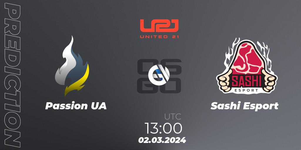 Prognose für das Spiel Passion UA VS Sashi Esport. 02.03.2024 at 13:00. Counter-Strike (CS2) - United21 Season 12