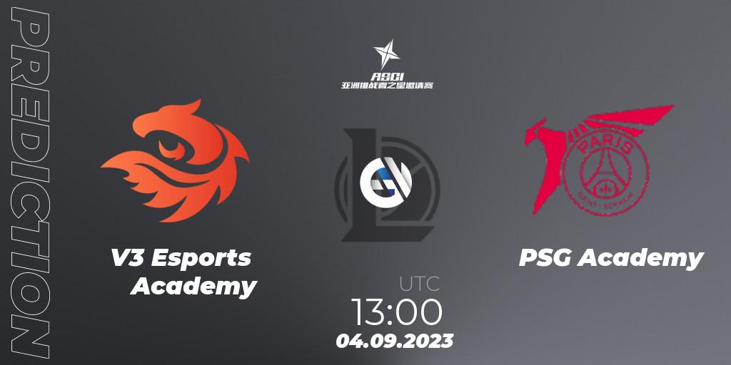 Prognose für das Spiel V3 Esports Academy VS PSG Academy. 04.09.2023 at 13:25. LoL - Asia Star Challengers Invitational 2023