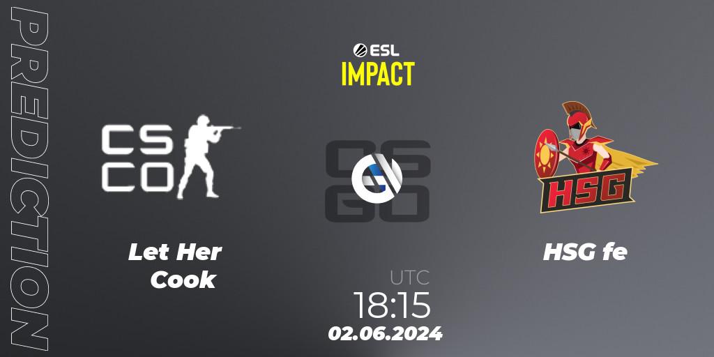 Prognose für das Spiel Let Her Cook VS HSG fe. 02.06.2024 at 18:15. Counter-Strike (CS2) - ESL Impact League Season 5 Finals