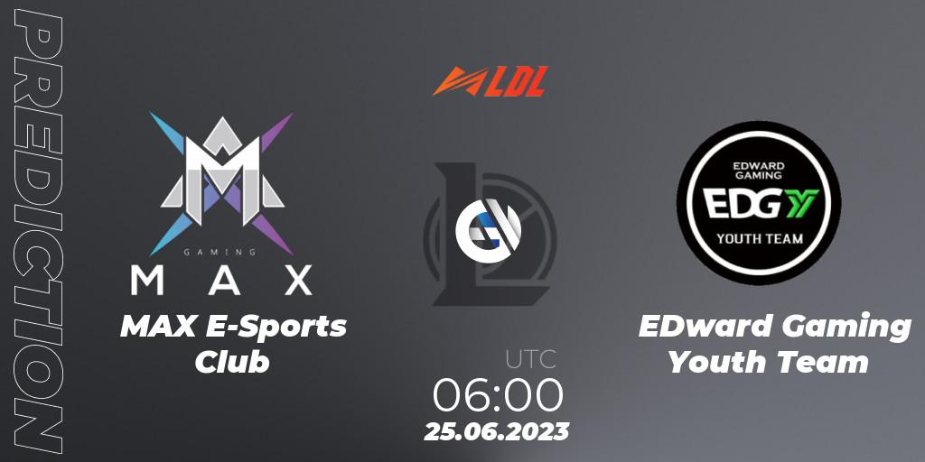 Prognose für das Spiel MAX E-Sports Club VS EDward Gaming Youth Team. 25.06.2023 at 06:00. LoL - LDL 2023 - Regular Season - Stage 3