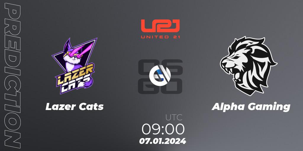 Prognose für das Spiel Lazer Cats VS Alpha Gaming. 07.01.2024 at 09:00. Counter-Strike (CS2) - United21 Season 10