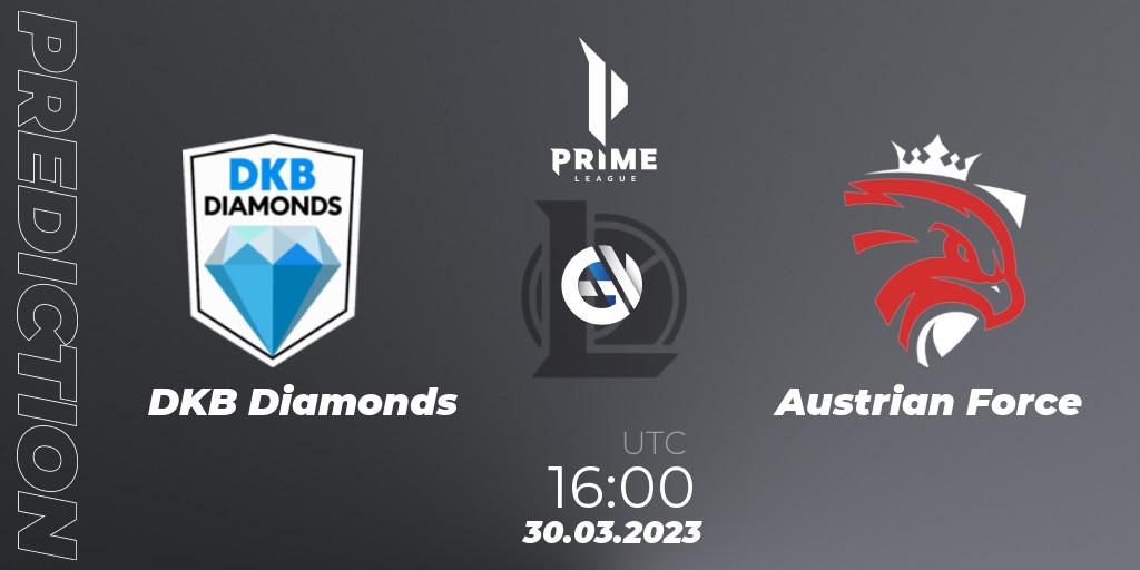 Prognose für das Spiel DKB Diamonds VS Austrian Force. 30.03.23. LoL - Prime League 2nd Division Spring 2023 - Playoffs