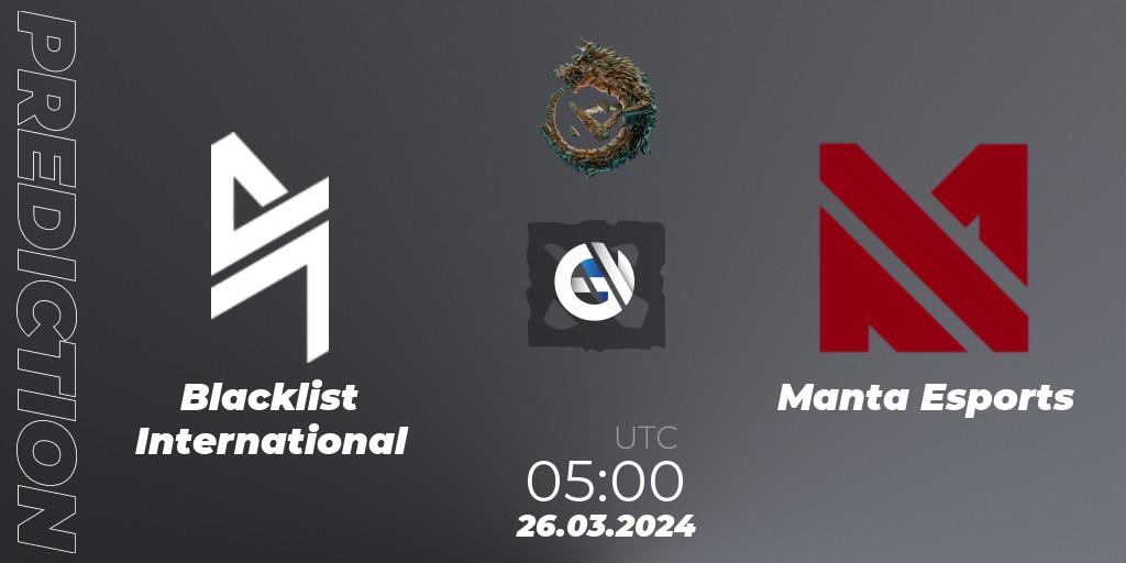 Prognose für das Spiel Blacklist International VS Manta Esports. 26.03.24. Dota 2 - PGL Wallachia Season 1: Southeast Asia Closed Qualifier