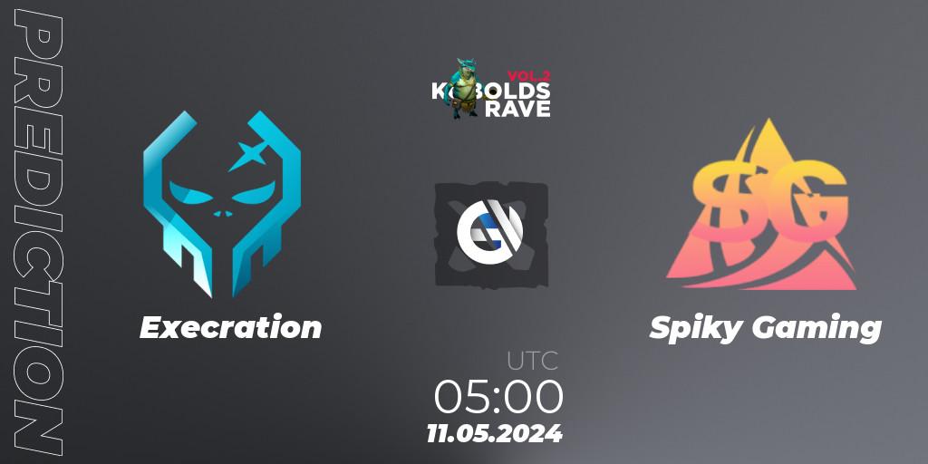 Prognose für das Spiel Execration VS Spiky Gaming. 11.05.2024 at 05:00. Dota 2 - Cringe Station Kobolds Rave 2