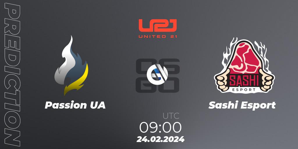 Prognose für das Spiel Passion UA VS Sashi Esport. 24.02.2024 at 09:00. Counter-Strike (CS2) - United21 Season 12