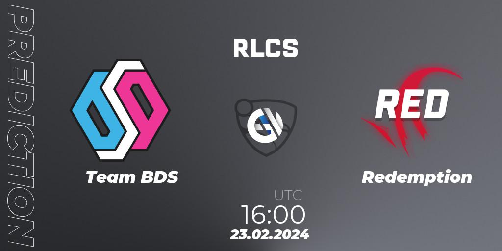 Prognose für das Spiel Team BDS VS Redemption. 23.02.24. Rocket League - RLCS 2024 - Major 1: Europe Open Qualifier 2