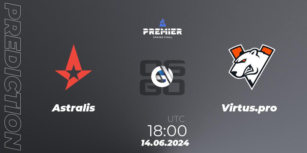 Prognose für das Spiel Astralis VS Virtus.pro. 14.06.2024 at 18:40. Counter-Strike (CS2) - BLAST Premier Spring Final 2024