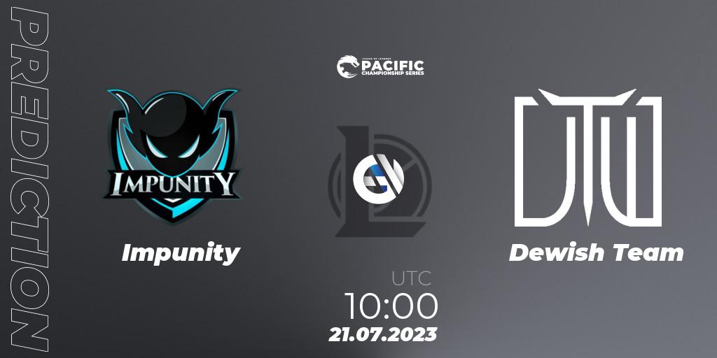 Prognose für das Spiel Impunity VS Dewish Team. 21.07.2023 at 10:00. LoL - PACIFIC Championship series Group Stage
