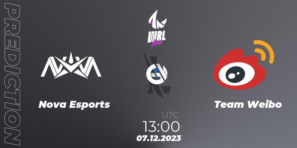 Prognose für das Spiel Nova Esports VS Team Weibo. 07.12.2023 at 13:00. Wild Rift - WRL Asia 2023 - Season 2 - Regular Season