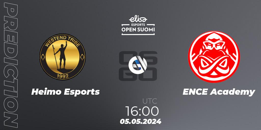 Prognose für das Spiel Heimo Esports VS ENCE Academy. 05.05.2024 at 16:00. Counter-Strike (CS2) - Elisa Open Suomi Season 6
