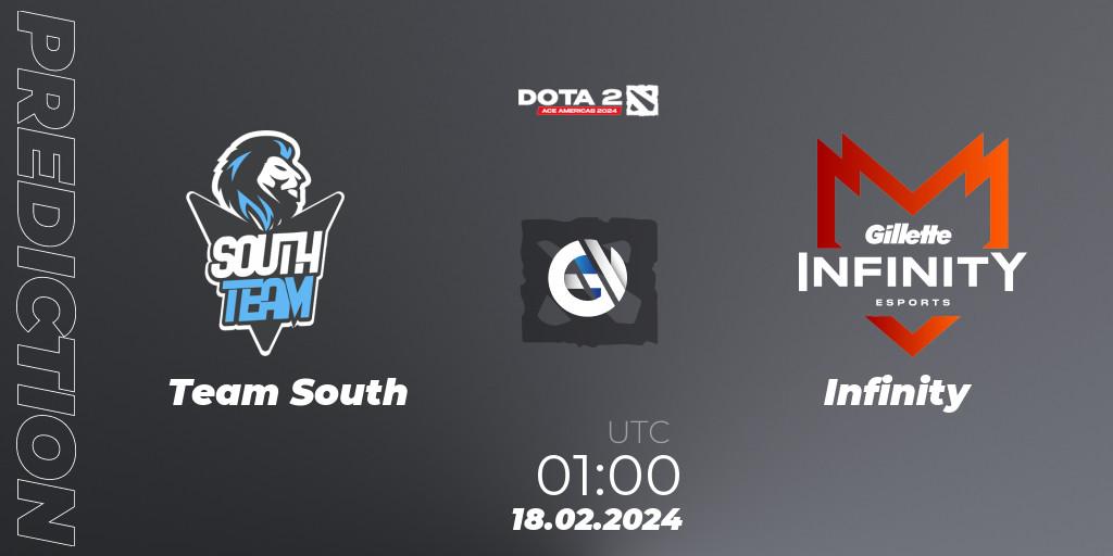 Prognose für das Spiel Team South VS Infinity. 18.02.24. Dota 2 - Ace Americas 2024 - Season 1