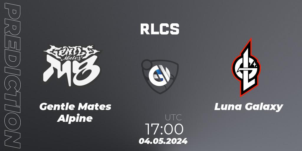 Prognose für das Spiel Gentle Mates Alpine VS Luna Galaxy. 04.05.2024 at 18:00. Rocket League - RLCS 2024 - Major 2: EU Open Qualifier 4