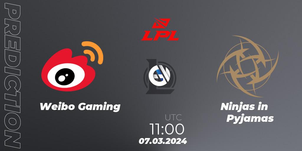Prognose für das Spiel Weibo Gaming VS Ninjas in Pyjamas. 07.03.24. LoL - LPL Spring 2024 - Group Stage
