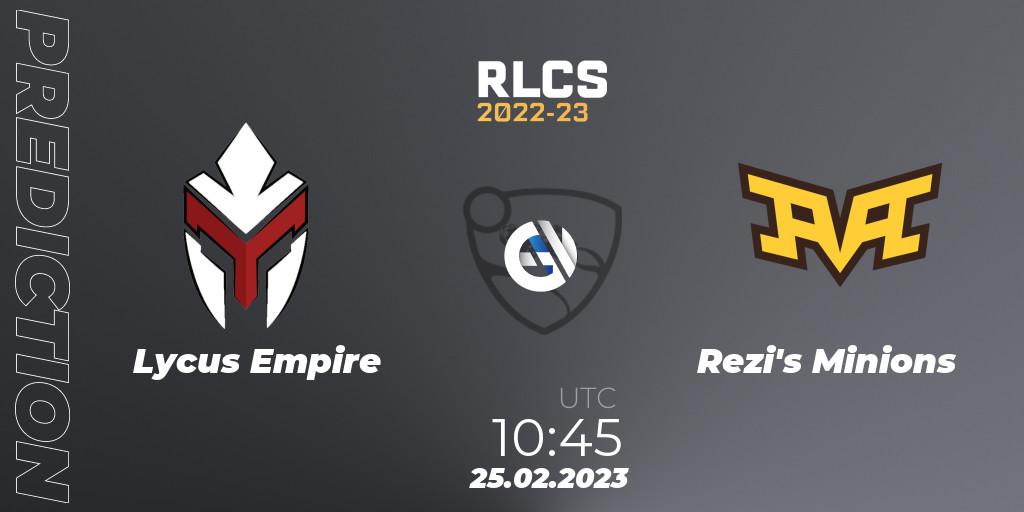 Prognose für das Spiel Lycus Empire VS Rezi's Minions. 25.02.2023 at 10:45. Rocket League - RLCS 2022-23 - Winter: Asia-Pacific Regional 3 - Winter Invitational