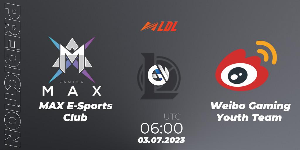 Prognose für das Spiel MAX E-Sports Club VS Weibo Gaming Youth Team. 03.07.23. LoL - LDL 2023 - Regular Season - Stage 3