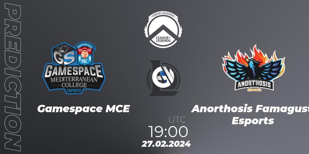 Prognose für das Spiel Gamespace MCE VS Anorthosis Famagusta Esports. 27.02.24. LoL - GLL Spring 2024