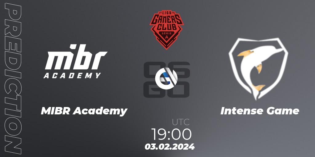 Prognose für das Spiel MIBR Academy VS Intense Game. 03.02.2024 at 19:00. Counter-Strike (CS2) - Gamers Club Liga Série A: January 2024