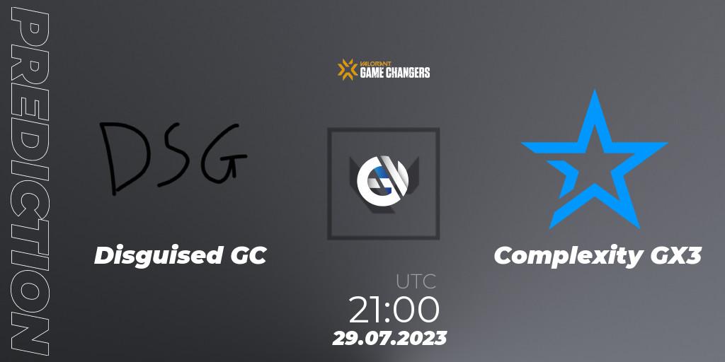 Prognose für das Spiel Disguised GC VS Complexity GX3. 29.07.2023 at 21:10. VALORANT - VCT 2023: Game Changers North America Series S2