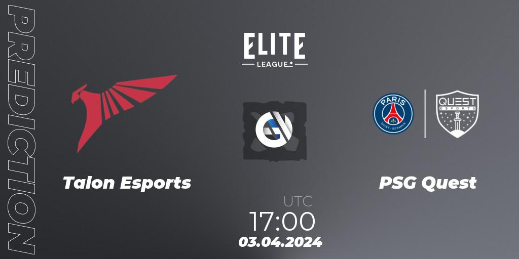 Prognose für das Spiel Talon Esports VS PSG Quest. 03.04.24. Dota 2 - Elite League: Swiss Stage