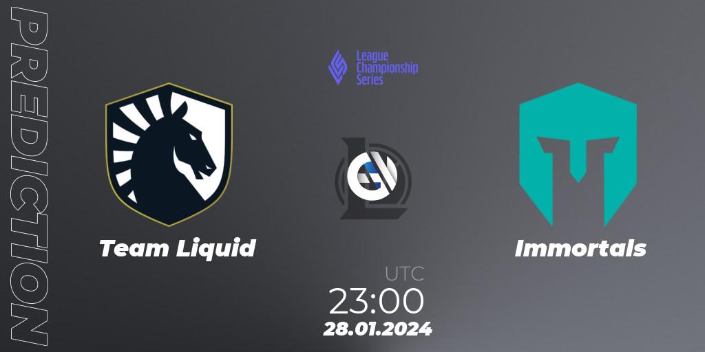 Prognose für das Spiel Team Liquid VS Immortals. 28.01.24. LoL - LCS Spring 2024 - Group Stage