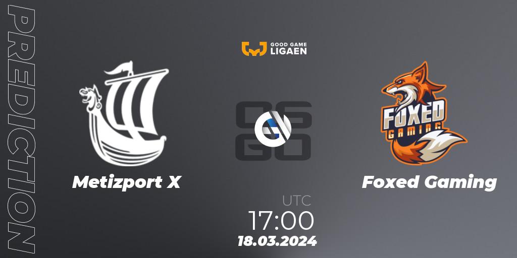 Prognose für das Spiel Metizport X VS Foxed Gaming. 18.03.24. CS2 (CS:GO) - Good Game-ligaen Spring 2024