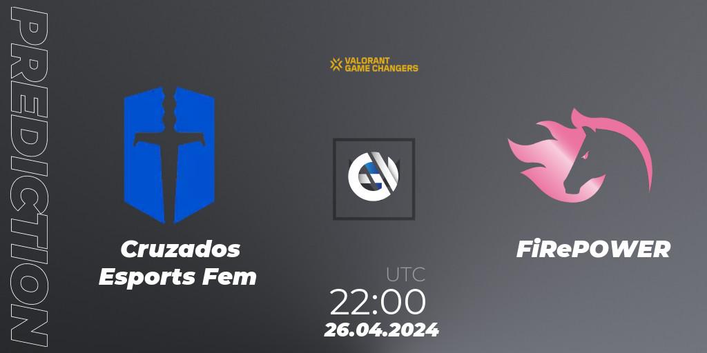 Prognose für das Spiel Cruzados Esports Fem VS FiRePOWER. 26.04.2024 at 22:00. VALORANT - VCT 2024: Game Changers LAS - Opening