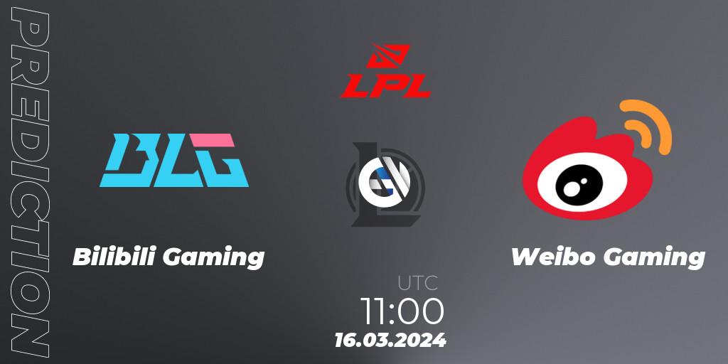 Prognose für das Spiel Bilibili Gaming VS Weibo Gaming. 16.03.24. LoL - LPL Spring 2024 - Group Stage