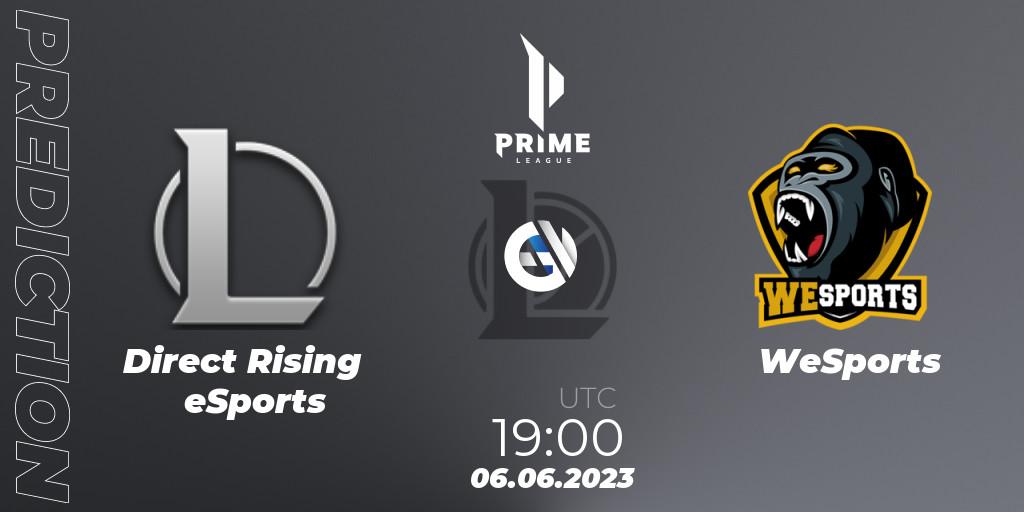 Prognose für das Spiel Direct Rising eSports VS WeSports. 06.06.2023 at 19:00. LoL - Prime League 2nd Division Summer 2023