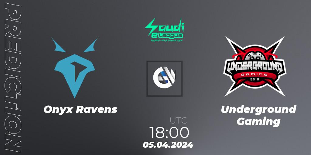 Prognose für das Spiel Onyx Ravens VS Underground Gaming. 05.04.2024 at 18:00. VALORANT - Saudi eLeague 2024: Major 1