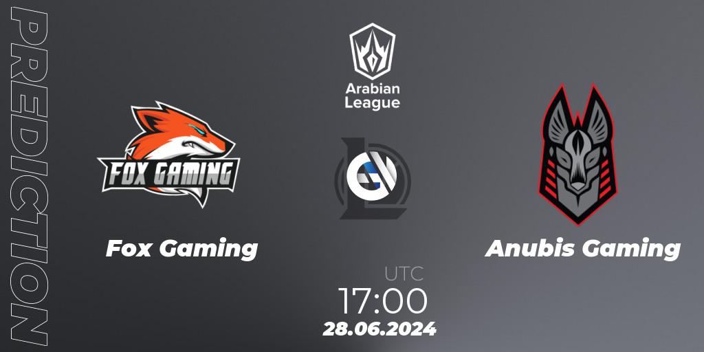 Prognose für das Spiel Fox Gaming VS Anubis Gaming. 27.06.2024 at 18:00. LoL - Arabian League Summer 2024