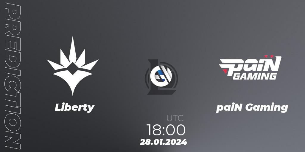Prognose für das Spiel Liberty VS paiN Gaming. 28.01.2024 at 18:00. LoL - CBLOL Split 1 2024 - Group Stage