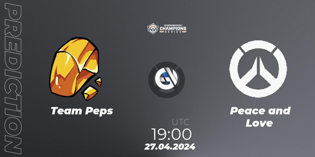 Prognose für das Spiel Team Peps VS Peace and Love. 27.04.2024 at 19:00. Overwatch - Overwatch Champions Series 2024 - EMEA Stage 2 Main Event