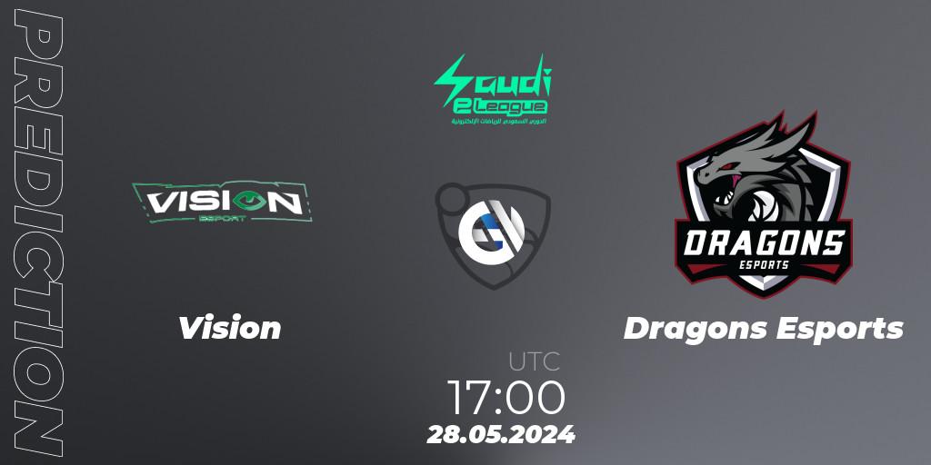 Prognose für das Spiel Vision VS Dragons Esports. 28.05.2024 at 17:00. Rocket League - Saudi eLeague 2024 - Major 2: Online Major Phase 2