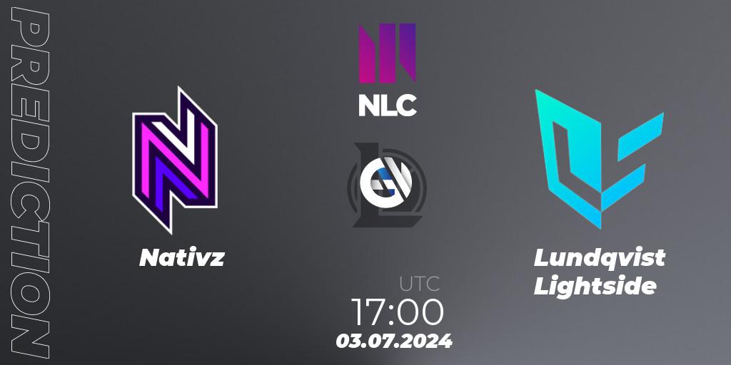 Prognose für das Spiel Nativz VS Lundqvist Lightside. 03.07.2024 at 17:00. LoL - NLC 1st Division Summer 2024
