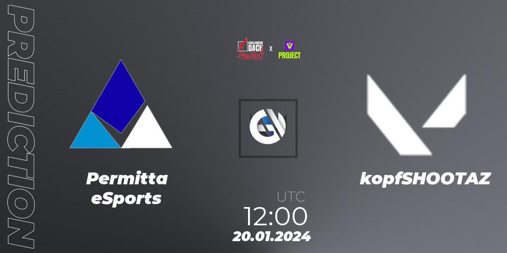 Prognose für das Spiel Permitta eSports VS kopfSHOOTAZ. 19.01.2024 at 19:00. VALORANT - VALORANT Challengers 2024 DACH: Evolution Split 1 - Closed Qualifier
