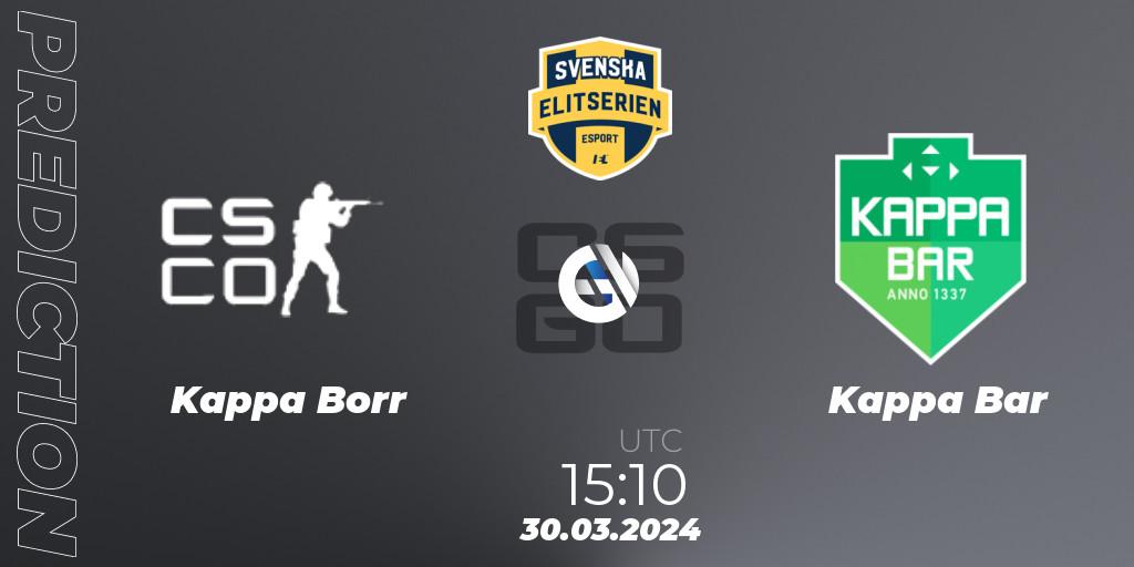 Prognose für das Spiel Kappa Borr VS Kappa Bar. 27.03.2024 at 18:10. Counter-Strike (CS2) - Svenska Elitserien Spring 2024