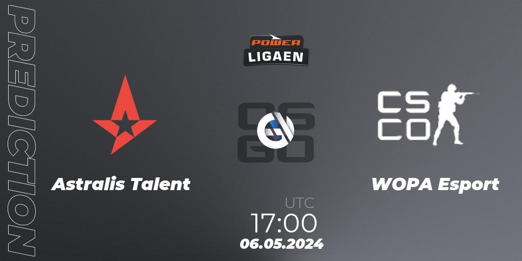 Prognose für das Spiel Astralis Talent VS WOPA Esport. 06.05.2024 at 17:00. Counter-Strike (CS2) - Dust2.dk Ligaen Season 26