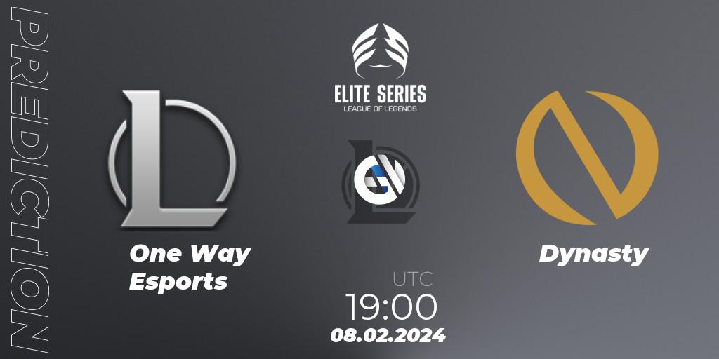 Prognose für das Spiel One Way Esports VS Dynasty. 08.02.2024 at 19:00. LoL - Elite Series Spring 2024