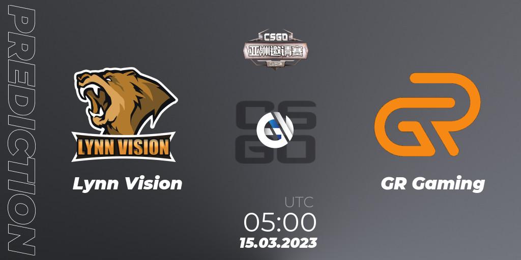 Prognose für das Spiel Lynn Vision VS GR Gaming. 15.03.2023 at 05:00. Counter-Strike (CS2) - Baidu Cup Invitational #2
