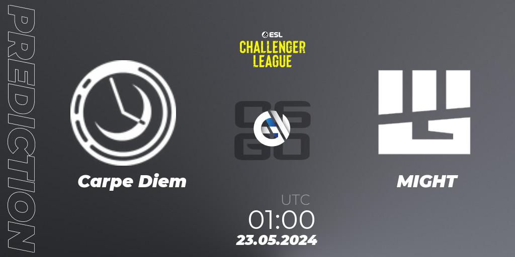 Prognose für das Spiel Carpe Diem VS MIGHT. 23.05.2024 at 01:00. Counter-Strike (CS2) - ESL Challenger League Season 47: North America