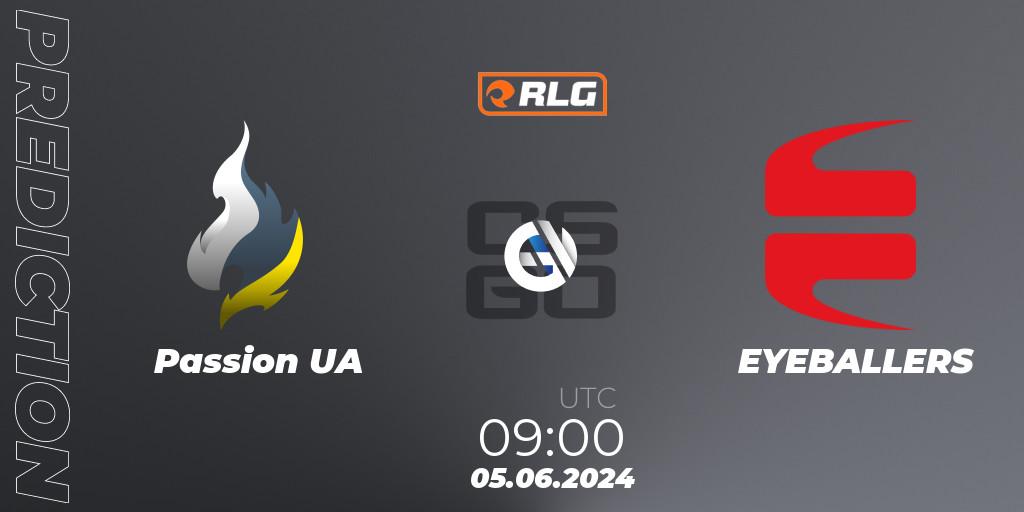 Prognose für das Spiel Passion UA VS EYEBALLERS. 05.06.2024 at 09:00. Counter-Strike (CS2) - RES European Series #5