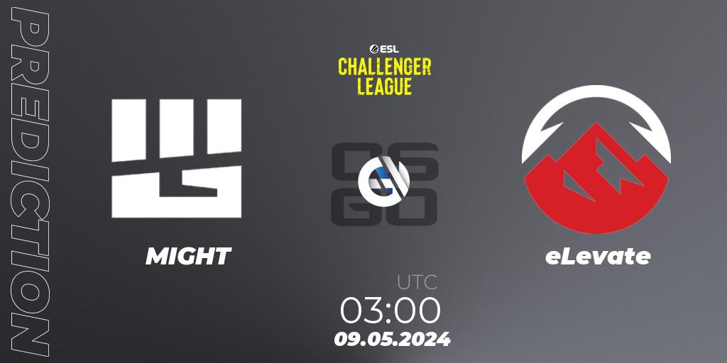 Prognose für das Spiel MIGHT VS eLevate. 09.05.2024 at 02:00. Counter-Strike (CS2) - ESL Challenger League Season 47: North America
