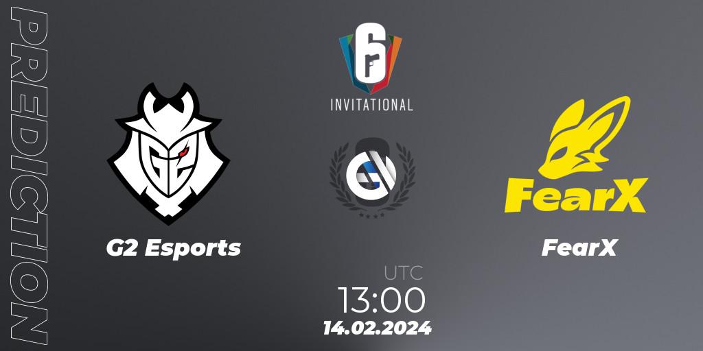 Prognose für das Spiel G2 Esports VS FearX. 14.02.2024 at 13:00. Rainbow Six - Six Invitational 2024 - Group Stage