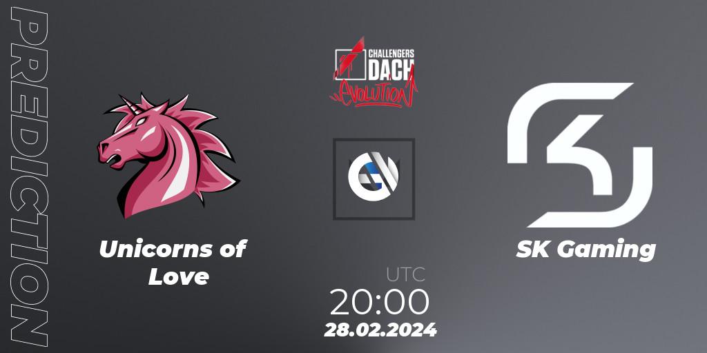 Prognose für das Spiel Unicorns of Love VS SK Gaming. 28.02.24. VALORANT - VALORANT Challengers 2024 DACH: Evolution Split 1