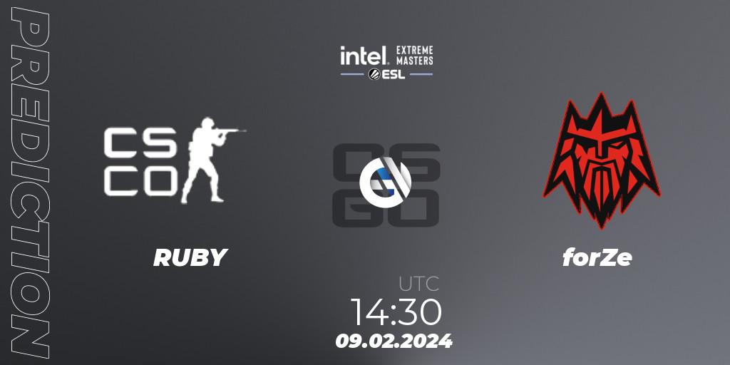 Prognose für das Spiel RUBY VS forZe. 09.02.24. CS2 (CS:GO) - Intel Extreme Masters China 2024: European Closed Qualifier