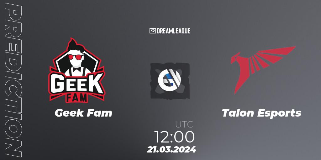Prognose für das Spiel Geek Fam VS Talon Esports. 21.03.24. Dota 2 - DreamLeague Season 23: Southeast Asia Closed Qualifier