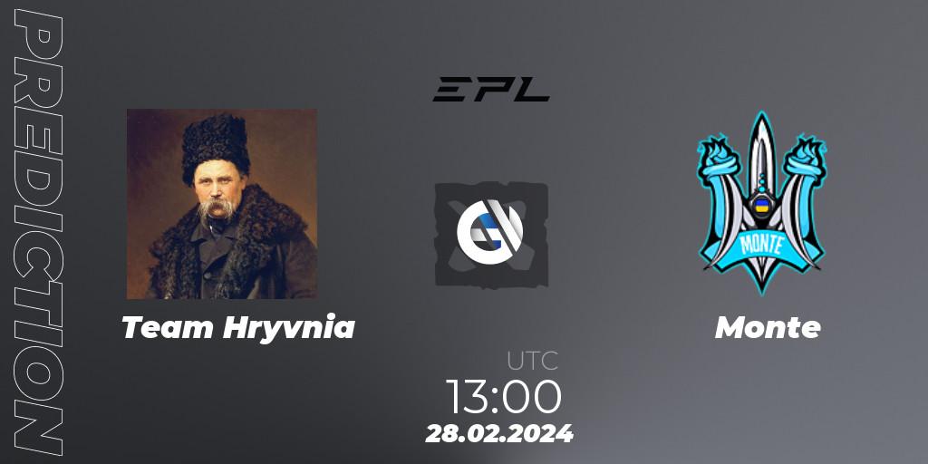 Prognose für das Spiel Team Hryvnia VS Monte. 28.02.2024 at 13:03. Dota 2 - European Pro League Season 17: Division 2